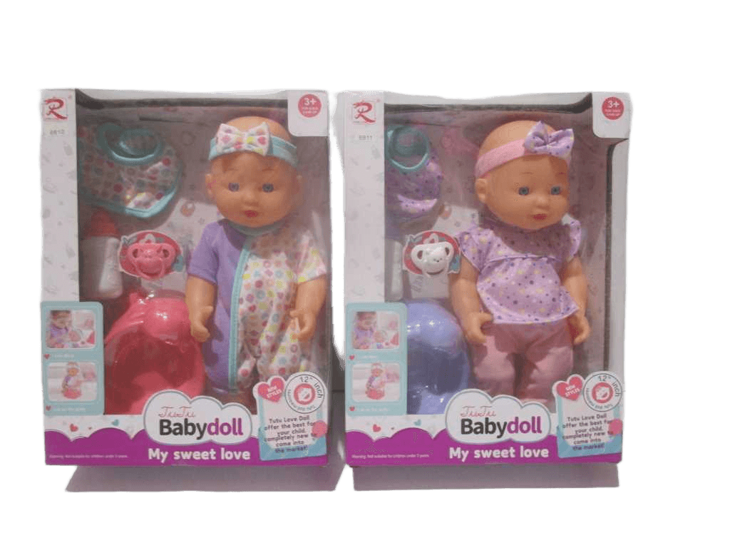 Baby Doll Set Can Drink And Potty Display Box 2 Design Mix 12''