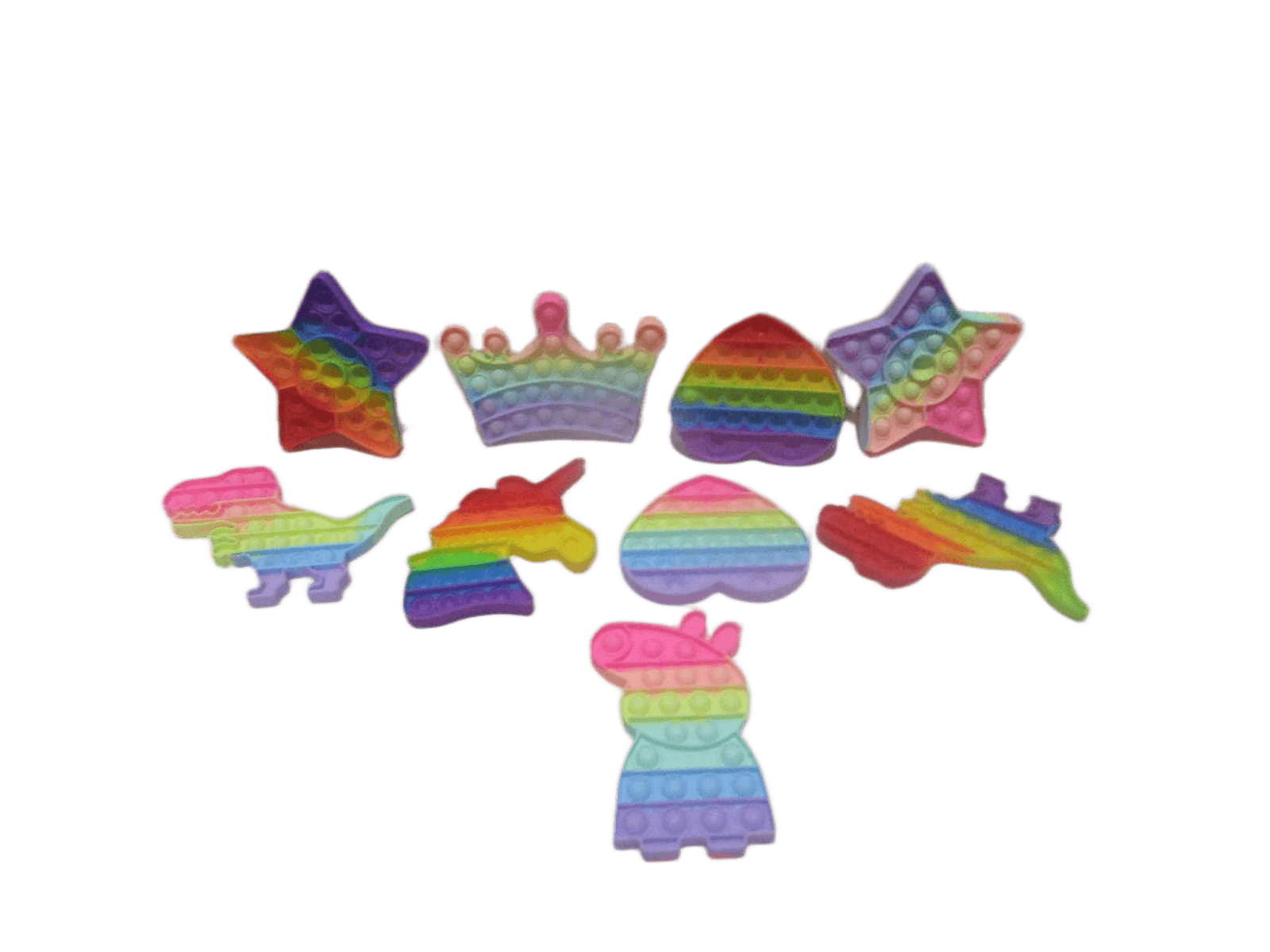 Pop It Up Toy Silicon Star13x13.5x1.2/Heart11x12x1.2 /Crown11.5x16x1.2/Unicore13.5x13x1.2/ Dinosaur 16x12x1.2/Pepa14.5x9x1.2 Color:suger Series/Rainbow Series Opp Bag 6 Design 2 Color 35g