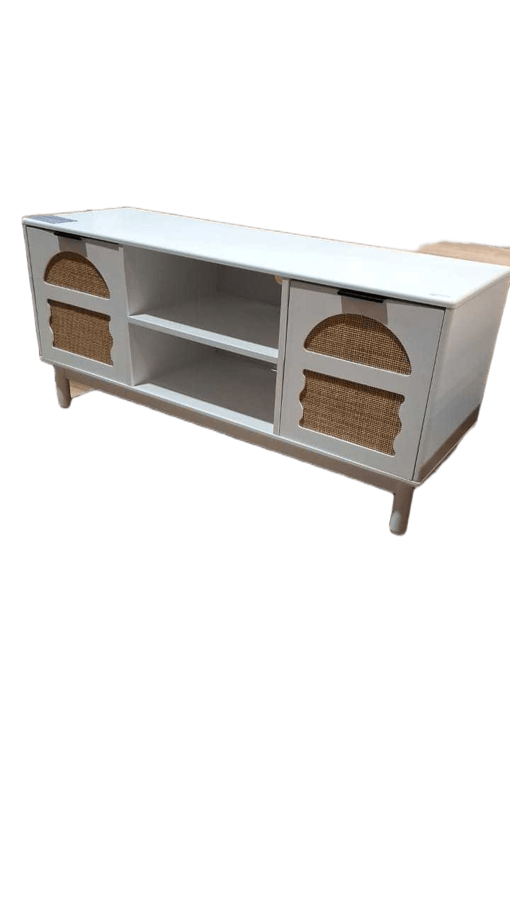 Tv Stand Painting, Natural Rattan Black Handle White 120*40*55