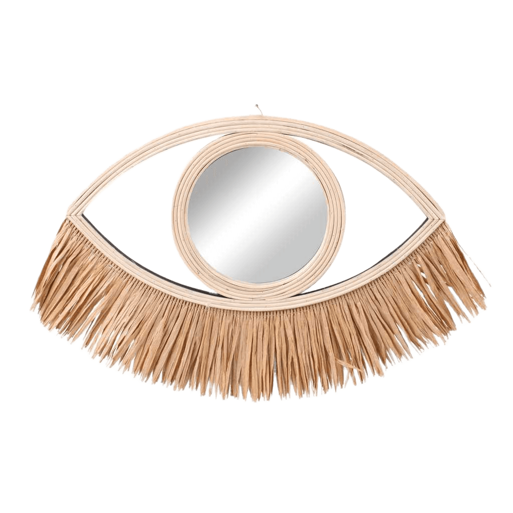 Mirror Natural Living Ilana In Natural Rattan And Fringes In Raffia 62xh41cm