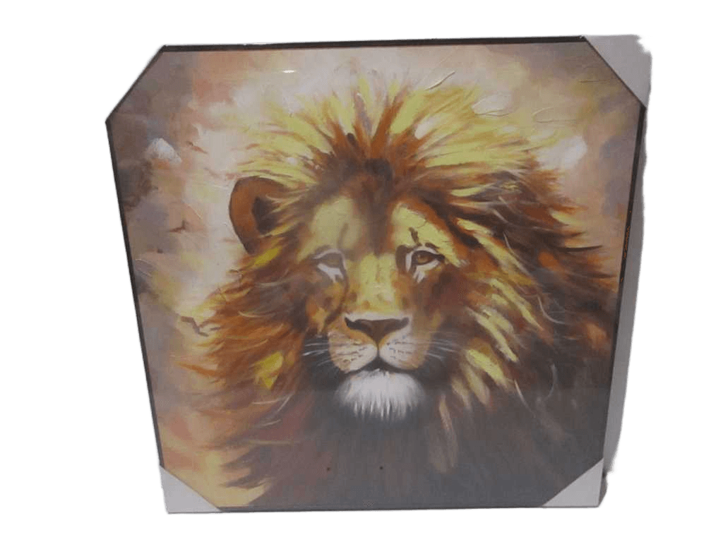 Painting 3d-Handmade Lion Ps Frame Black Packing Blister 100x100cm