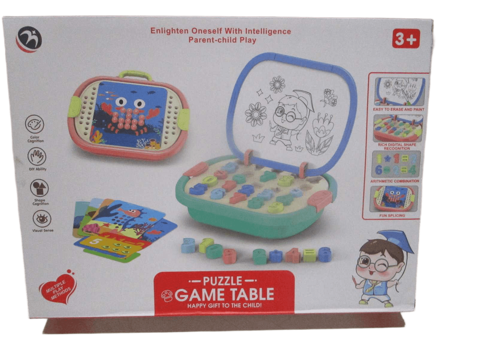 Game Table White Board, Numbers Abs Color Box Green Orange 35.8x7.7x26.2
