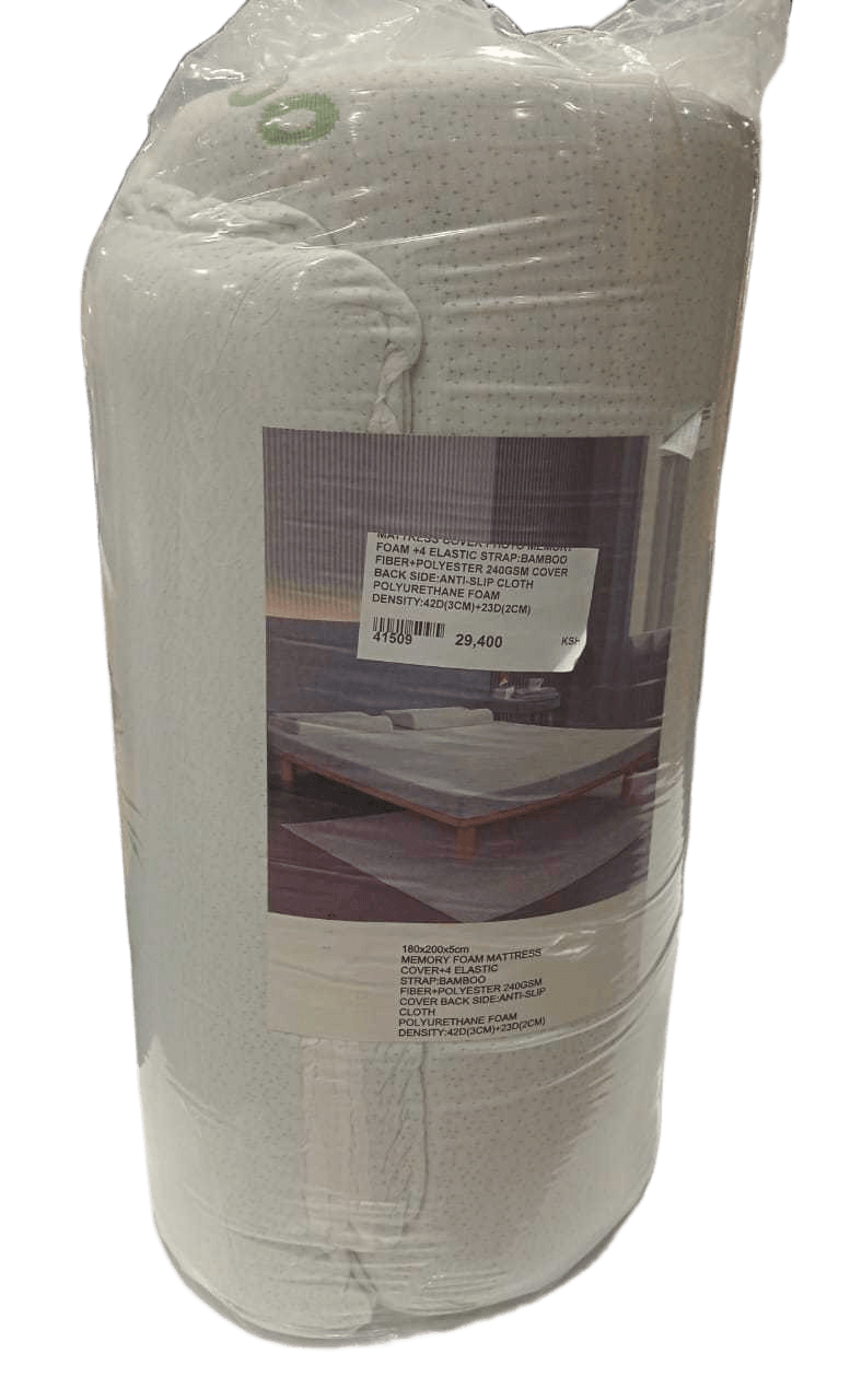 Mattress Cover Photo Memory Foam +4 Elastic Strap:bamboo Fiber+polyester 240gsm Cover Back Side:anti-Slip Cloth Polyurethane Foam Density:42d(3cm)+23d(2cm) Packing:compress Pe Bag+color Stick 180x200x5cm