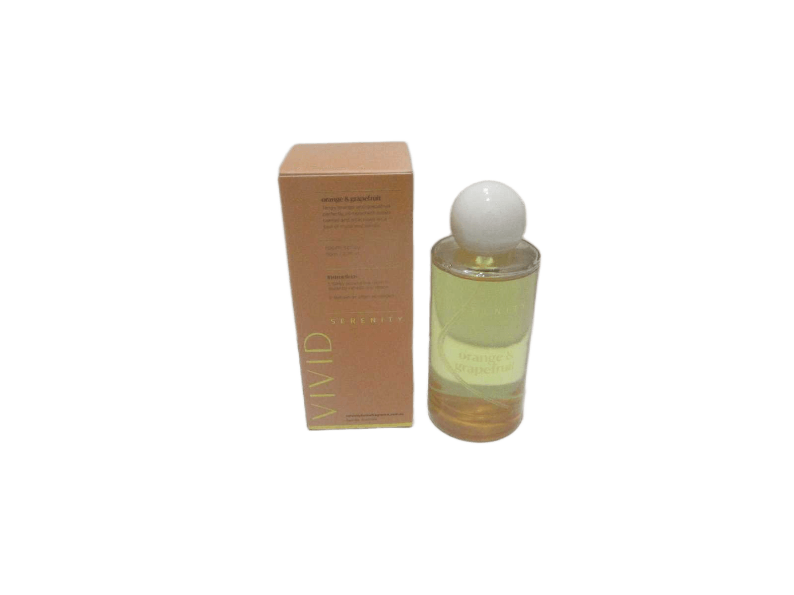 Spray Fragrance Orange & Grapefruit Serenity Fragrance - 110ml 6% Fragrance In Tempered Machine Made Glass Bottle D5xh12cm And Top Round Plastic Colored - Packaging In Coloured Card Board Box Orange