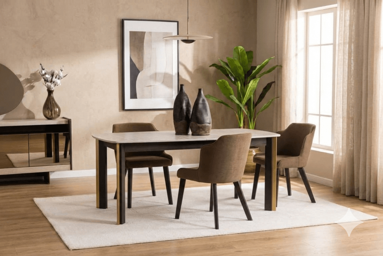 Dining Table Beige / Gold 175-215x91x77cm
