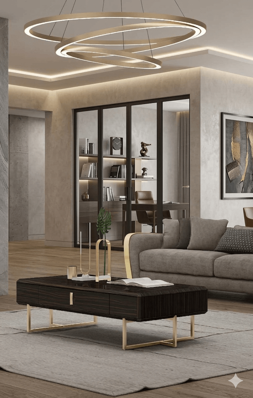 Coffee Table Ebony(1015-1 Hg)+brushed Titanium Gold1400x700x400