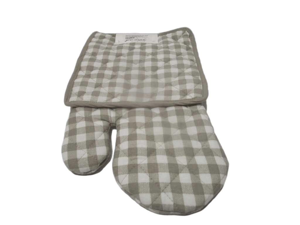 Glove Kitchen Set Of 60x32cm And Pot Holder 20x20cm - 100% Cotton 200 Gsm Polyfill Quilting Screen Printed With Piping Border