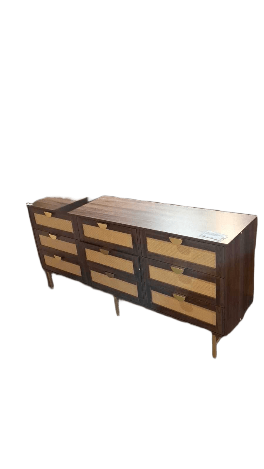 Cabinet 6 Drawers (Bronze Handle And Legs) Walnut 82098-16 + Canage Tresse Natural 158x40x72