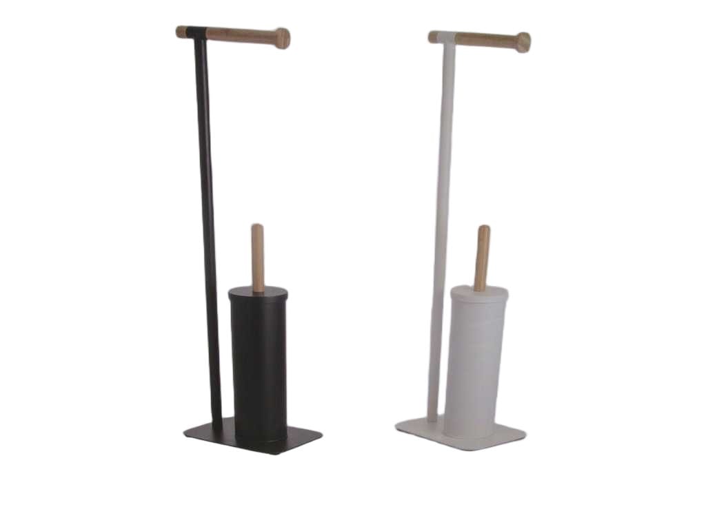Toilet Paper And Brush Holder Black+white Iron+bamboo 22x16x66.5 Cm