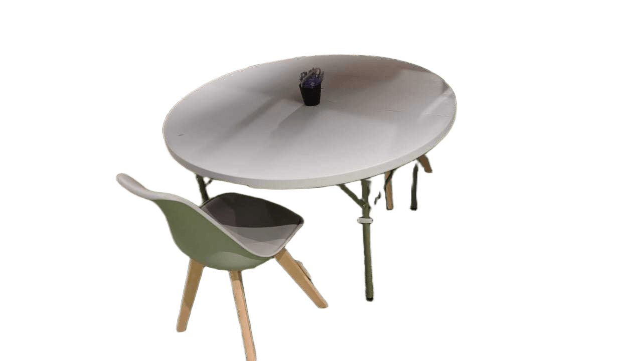 Table Fold-In-Half Round Hdpe Table Top+steel Frame White 122x74cm