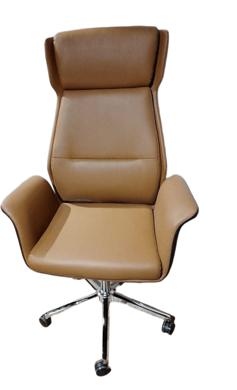 Office Chair Back:dk Brown+ Face: Camel 270-41+270-29 Pu Leather, Chrome Base 74x121x66