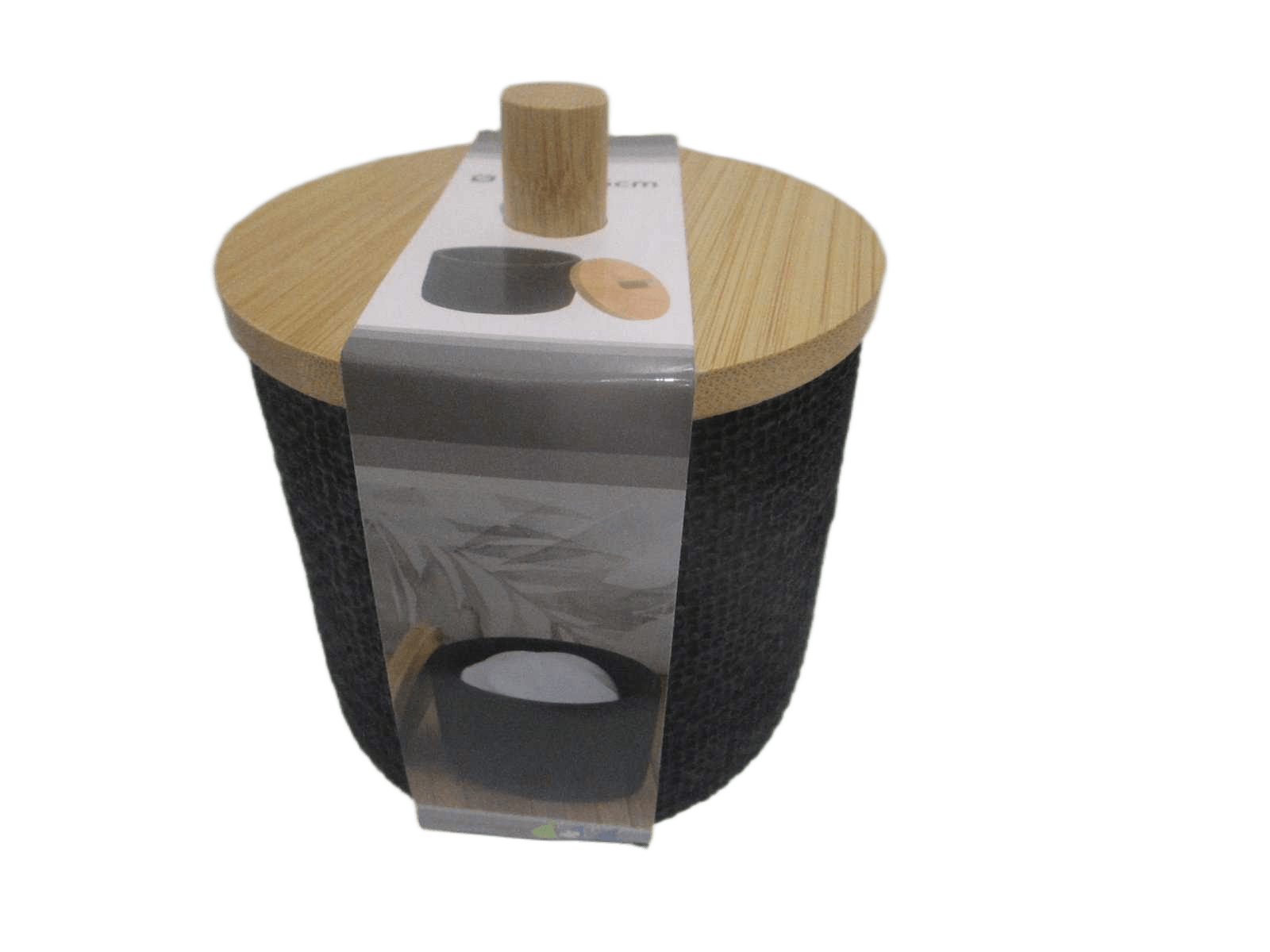 Cotton Holder Polyresine Round Effet Maille Et Bambou - Black
