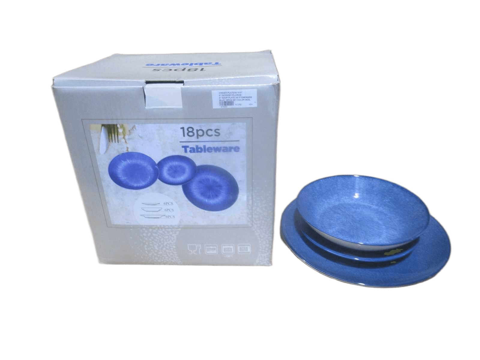Dinner Platex6 10.5'' 8'' Dessert Platex6 8'' Soup Plate X6 Stoneware Blue 18pcs Set Color Box, Stoneware