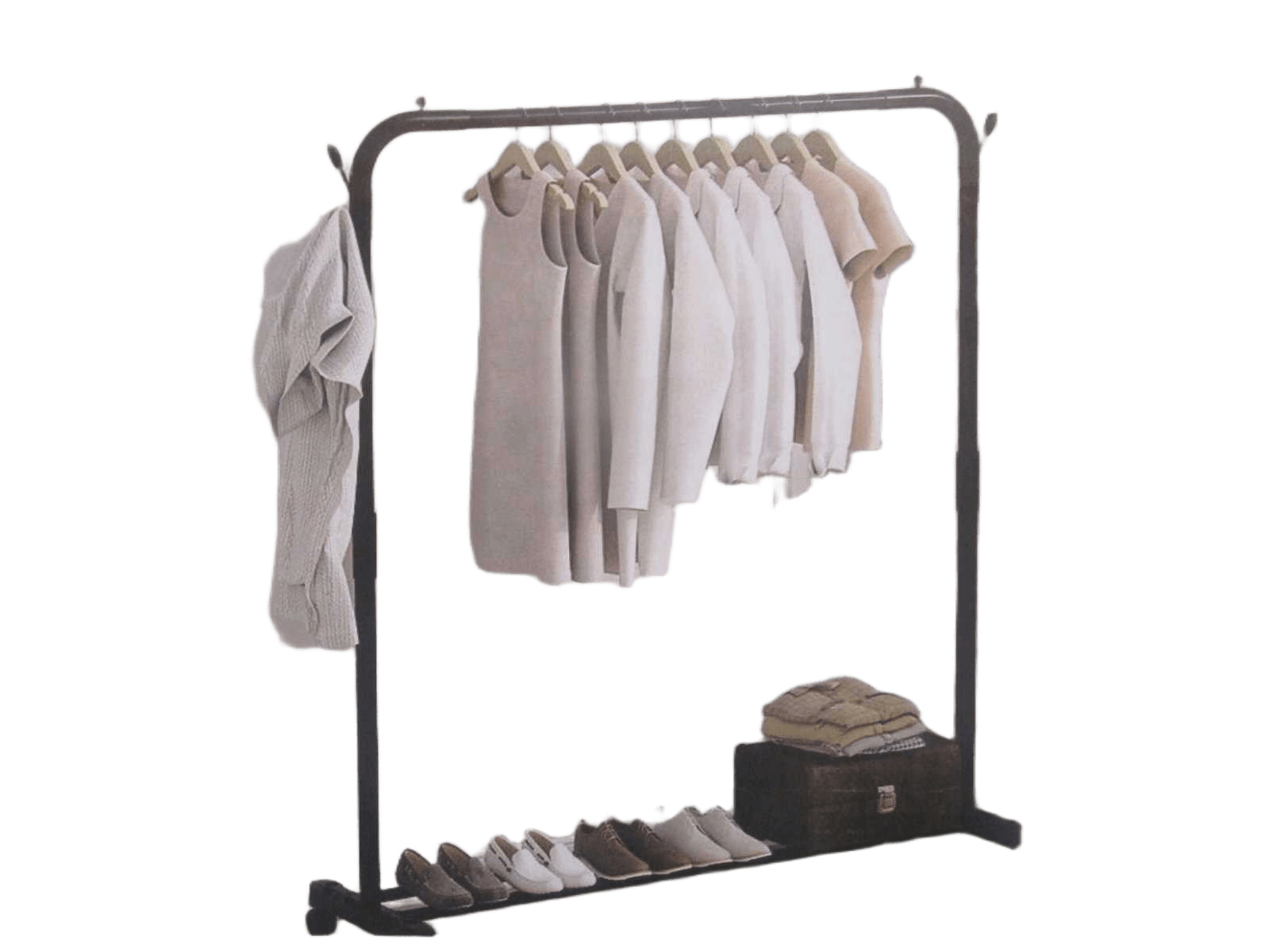 Mutifunctional Drying Rack Single Pole-Iron Fixed/With Roller Ass Black With Roller:143x96x42cm Fixed 150x96x45cm 1cl=