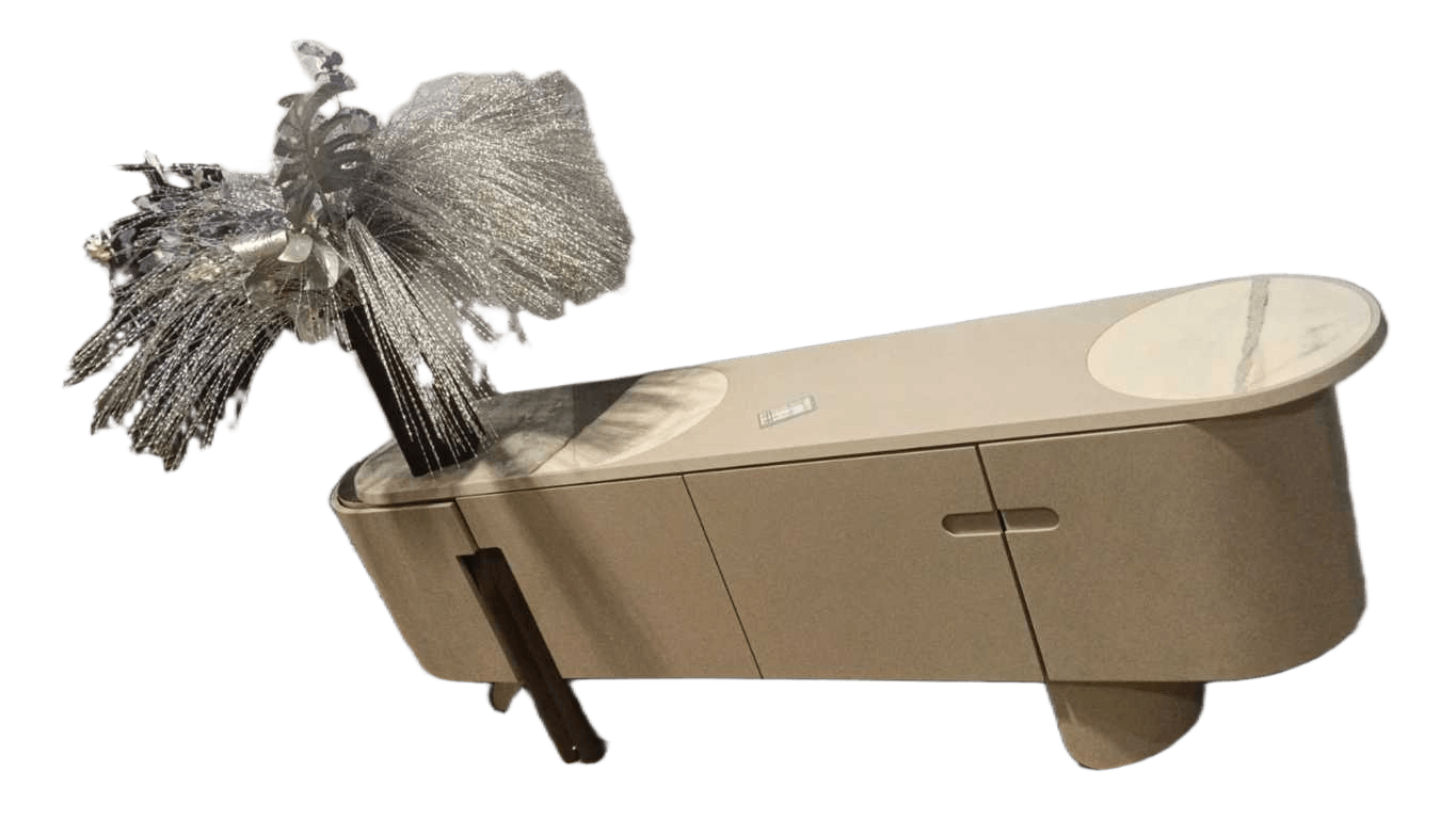 Console 230x50x80cm Ceramic Top And Mdf Covered And Curnved Design With Wood Legs+mirror 70x5x100cm