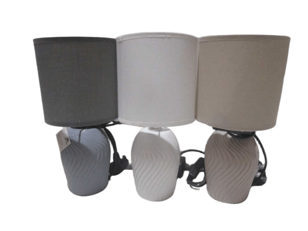 Table Lamp Ceramic Base Tc Fabric Shade E14 White Box With Sticker Moq:1000pcs Grey Taupe White Ass 13x13x26