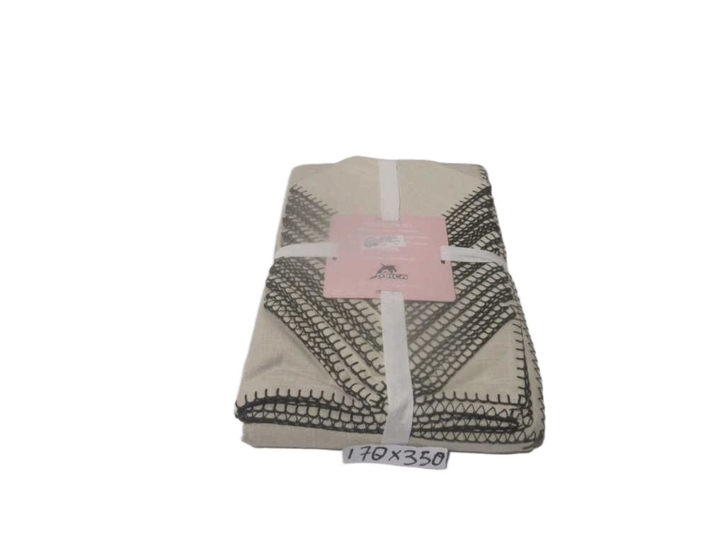 Tablecloth + 10 Napkins 100% Slub Cotton Linen Effect 240 Gsm With Blanket Stitch Border - Packing Polybag With Ribbon And Inlay Card
