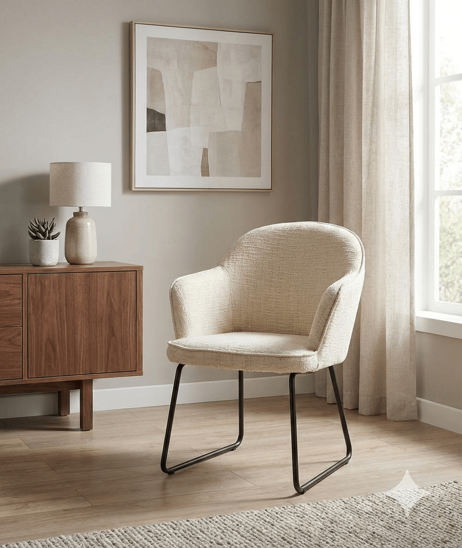 Dining Chair Fabric Cream Kd Metal Legs