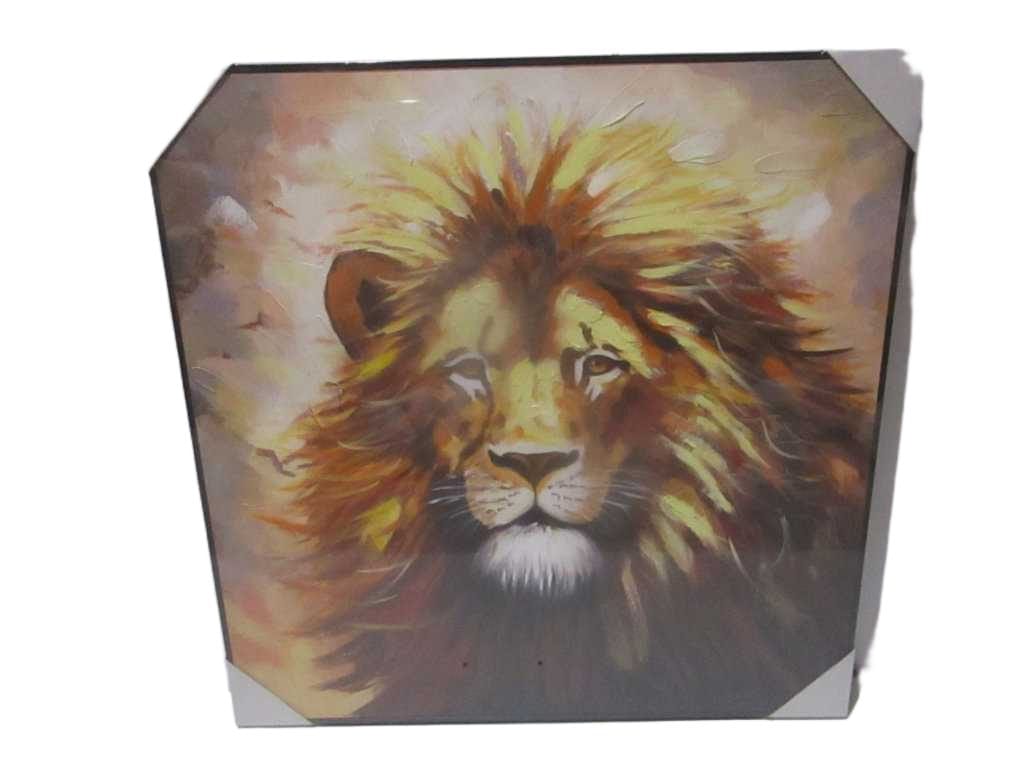 Painting 3d-Handmade Lion Ps Frame Black Packing Blister 100x100cm