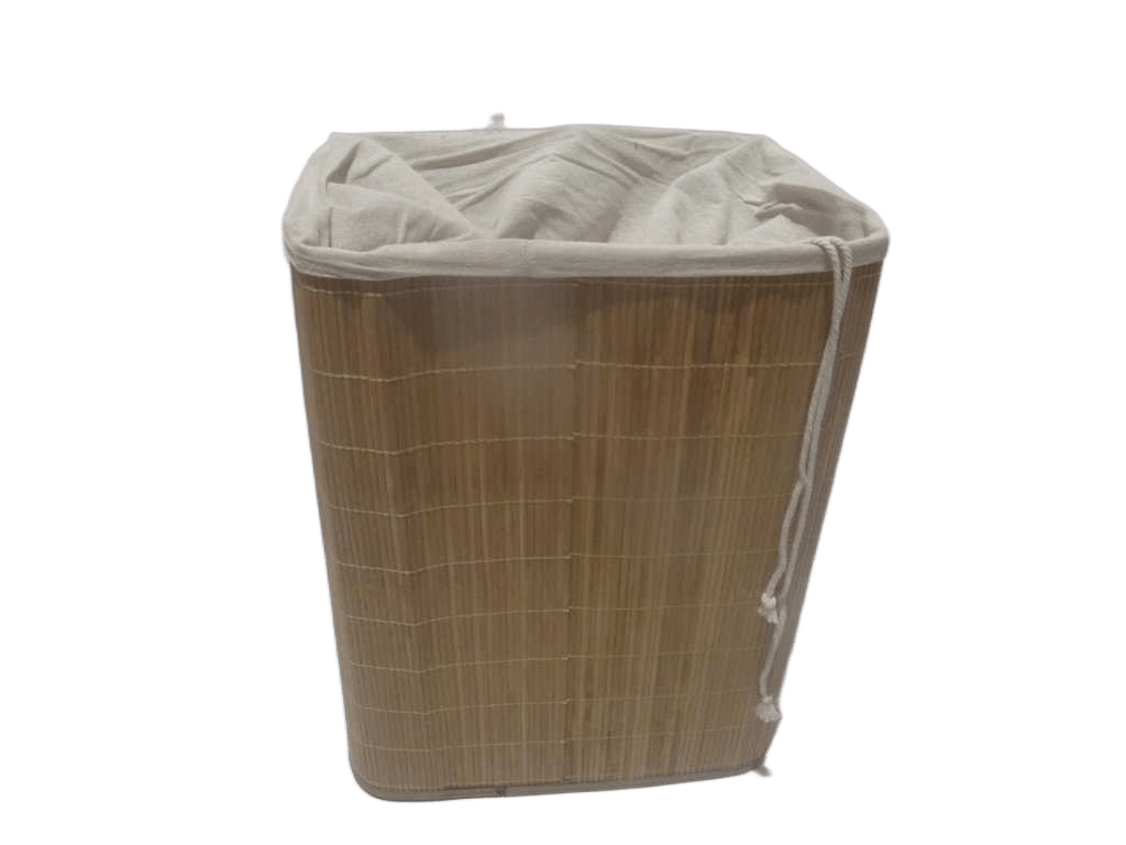 Laundry Bag Bamboo Rectangular 48liter With Plastic Packing Natural 40x30x50 Cm