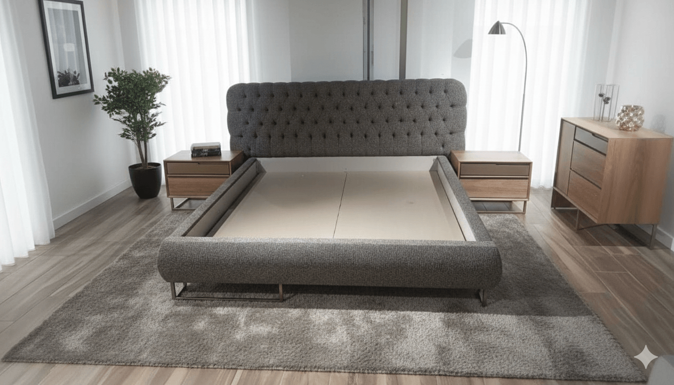 Bedroom Set Fabric Hanedan V08 Anthracite / Walnut Bed + 2 Nightstands Dresser With Mirror Standard Color (Pic) Bd: 180x200cm Ns: 65x45x50cm Dr: 146x44x84cm Mr: 90cm
