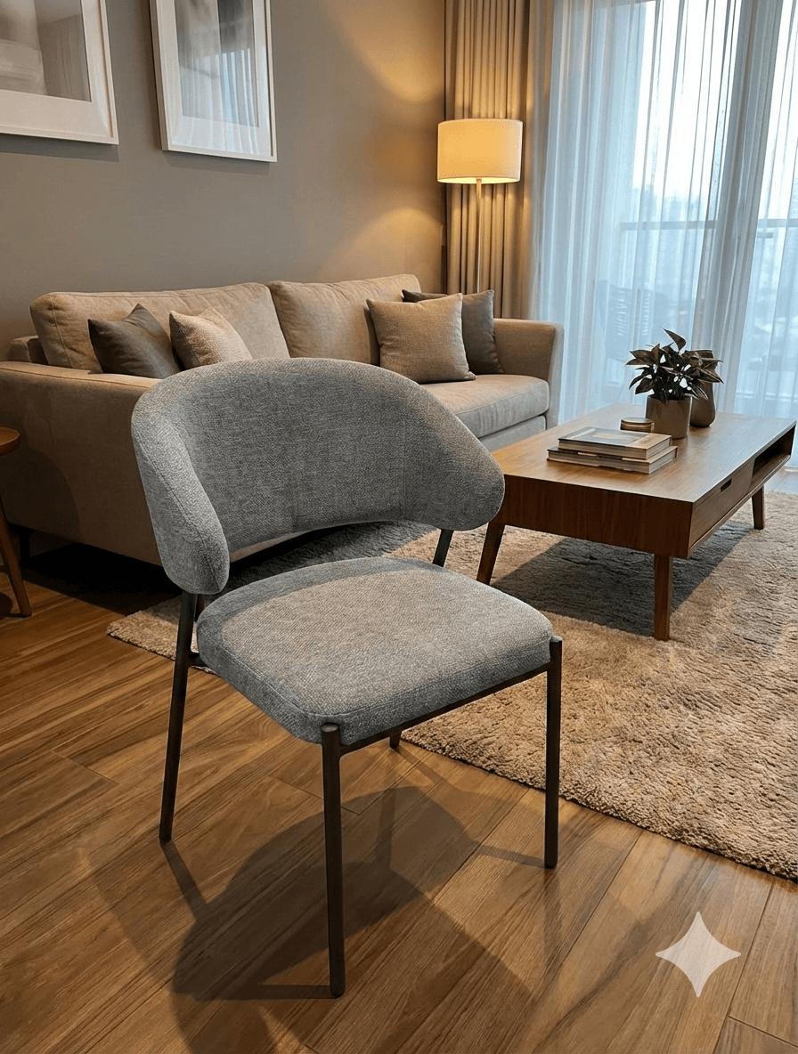Chair Fabric Dk Grey , Sponge Cushion,metal Leg Black Powder Coating,kd56x60x83