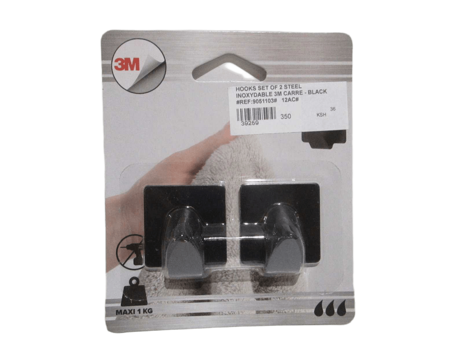 Hooks Set Of 2 Steel Inoxydable 3m Carre - Black