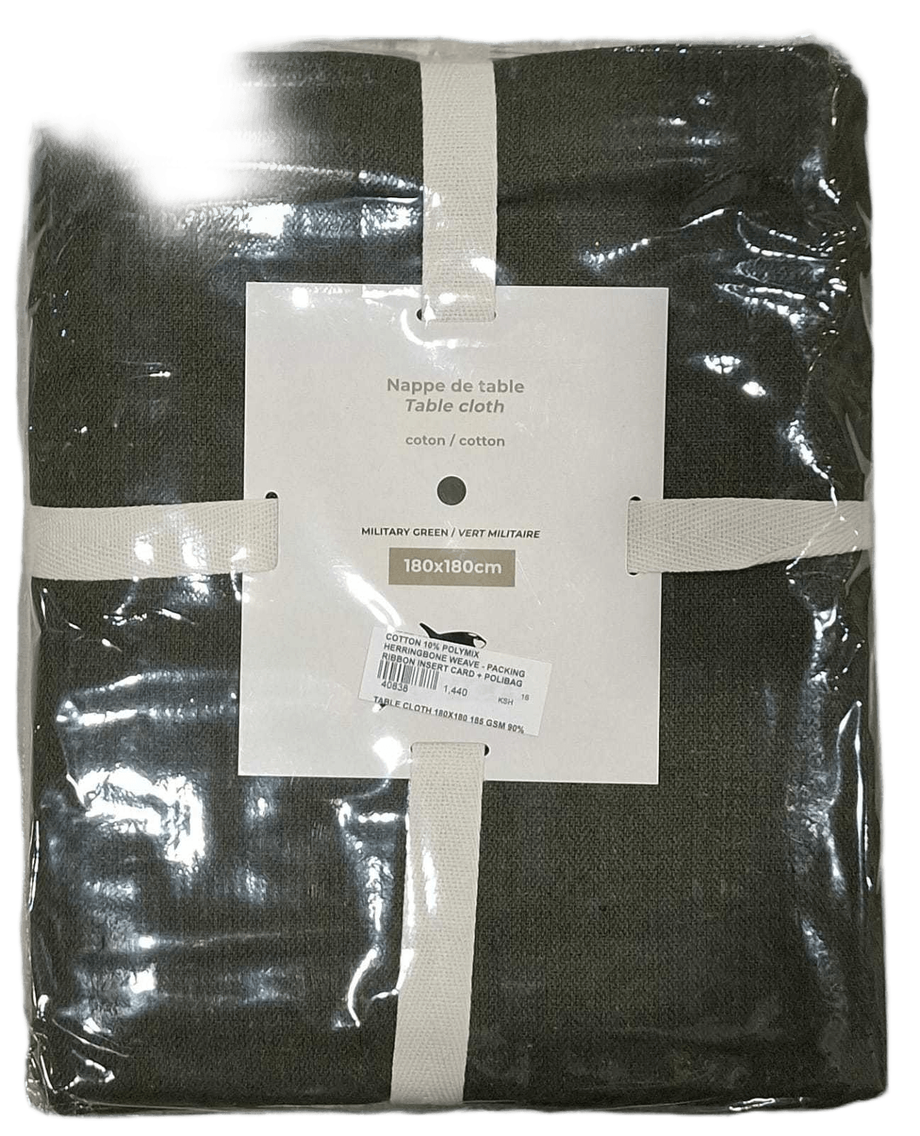 Table Cloth 180x180 185 Gsm 90% Cotton 10% Polymix Herringbone Weave - Packing Ribbon Insert Card + Polibag 1cl=