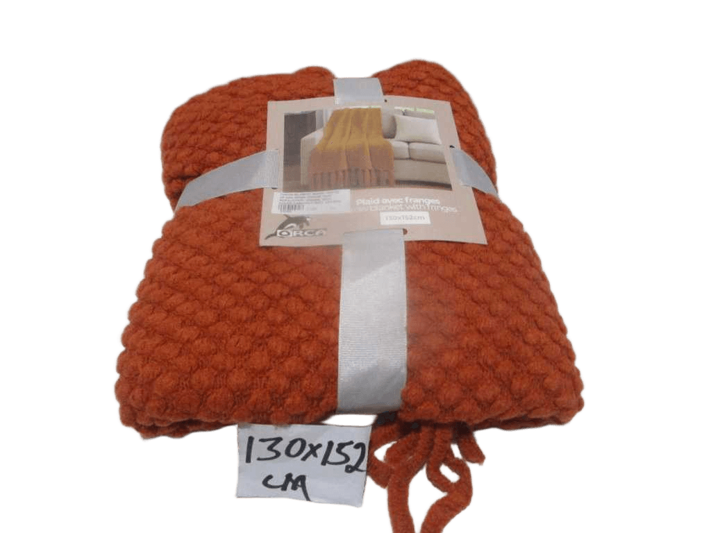 Throw Blanket, Inside 130x152, Up And Down Frange 10cm, Acrylic100%, 235gsm, With Color Card+silk Belt, Opp Bag Orange 130x170