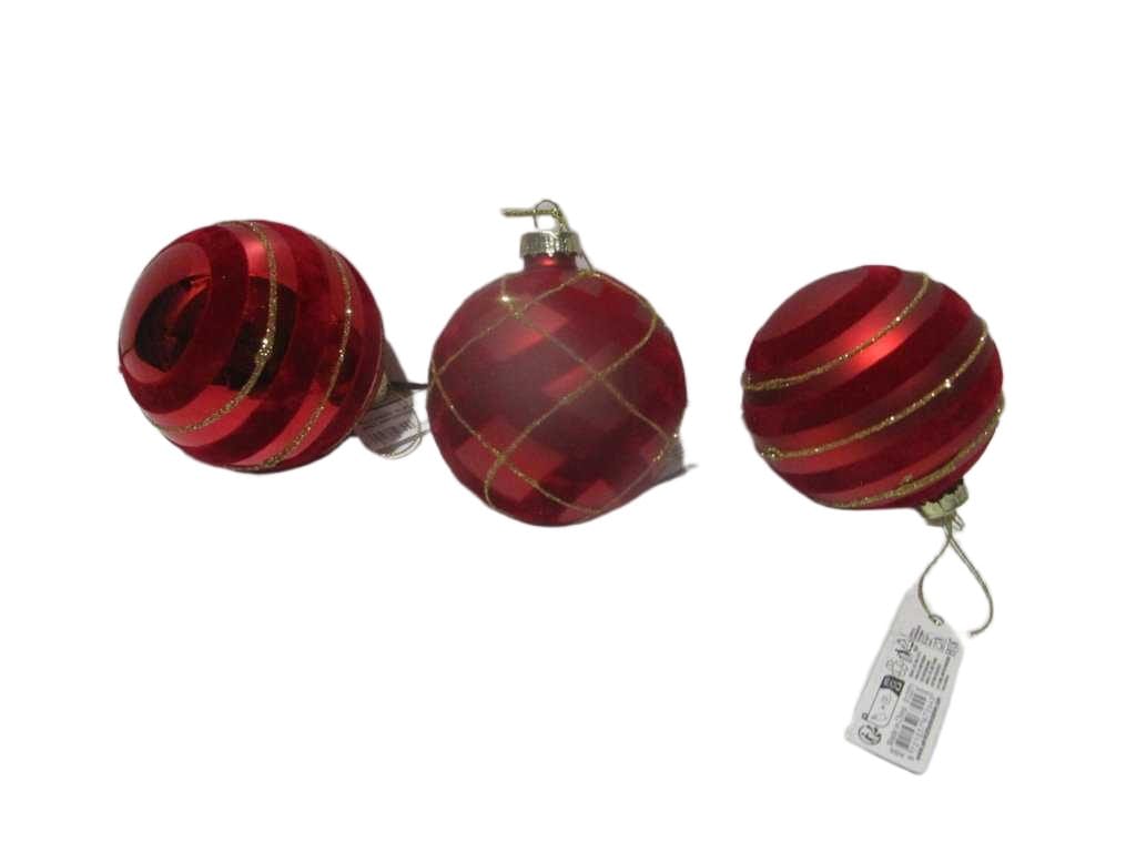 Ball Xmas Glass 8cm 4ass Red