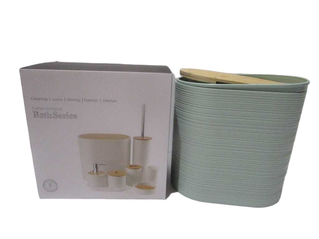 Bath Series Set Of 8 ,pp+bamboo Trash Can+toilet Brush+gargle Cup+toothbrush Holder+soap Dispenser+cotton Swab Jar+soap Dish+tray Color Box Light Green
