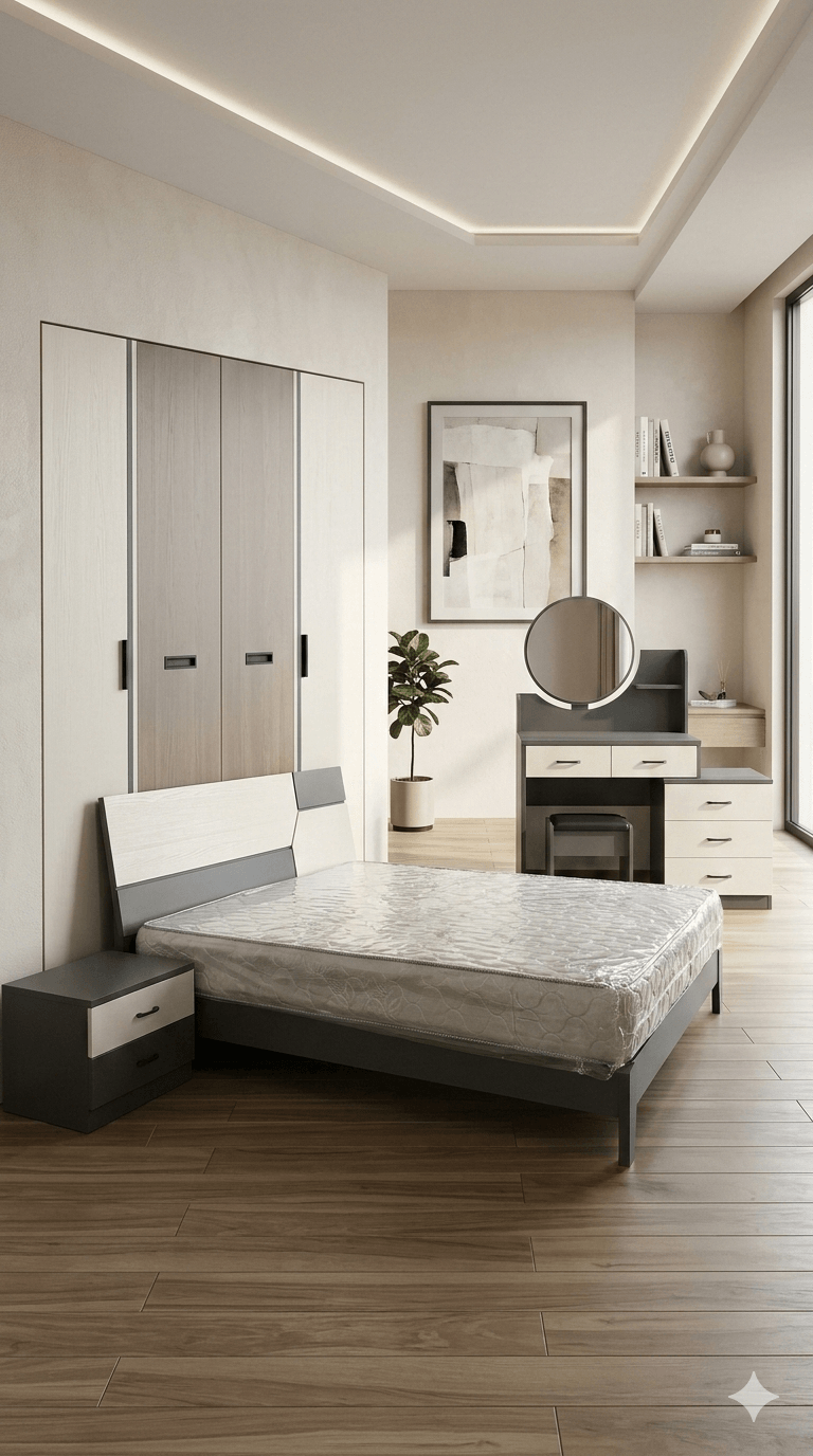 Bed Grey/White 1800x2000x1000 +2pcs Night Stand +dresser With Mirror And Stool /A09 /628