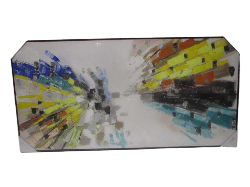 Painting 3d-Handmade Abstrait Blue & Yellow Ps Frame Black Packing Blister 80x160cm