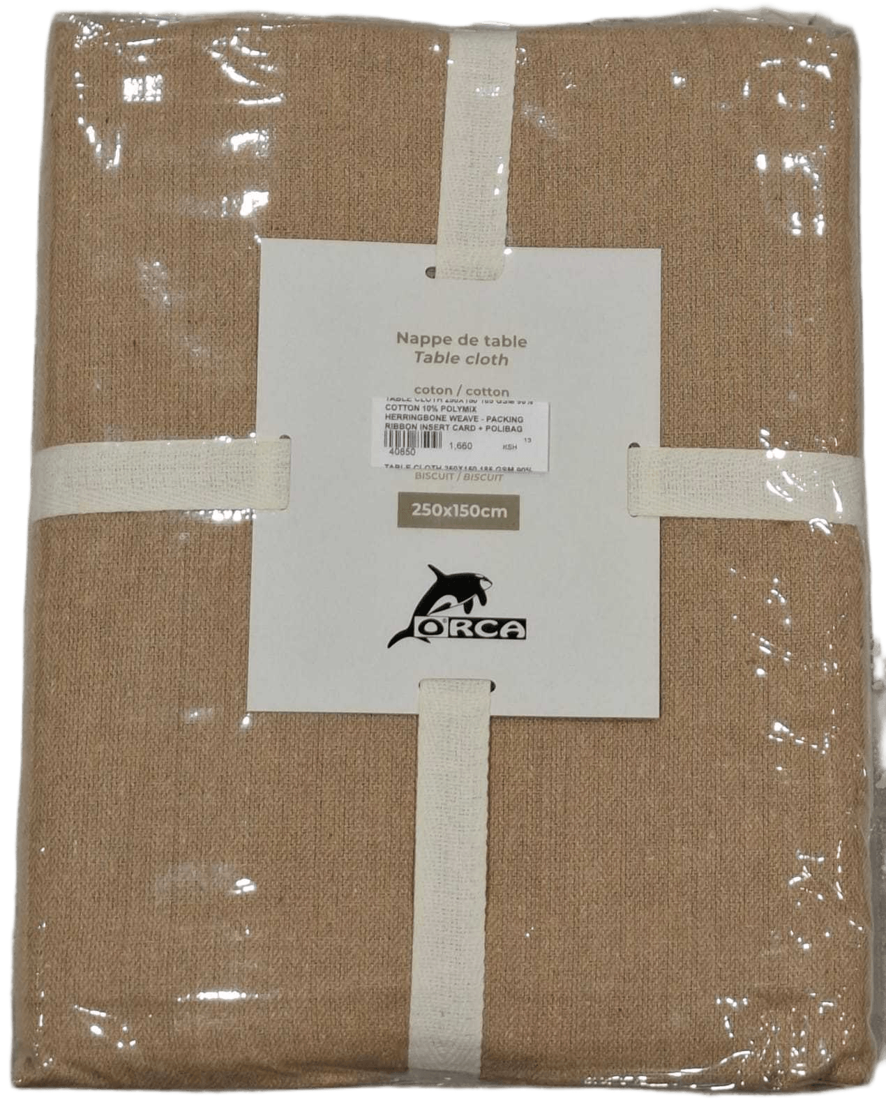 Table Cloth 250x150 185 Gsm 90% Cotton 10% Polymix Herringbone Weave - Packing Ribbon Insert Card + Polibag 1cl=