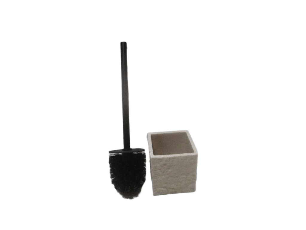 Brush Toilet Wc Polyresine Carree Effet Pierre Tige Black Mat - Natural