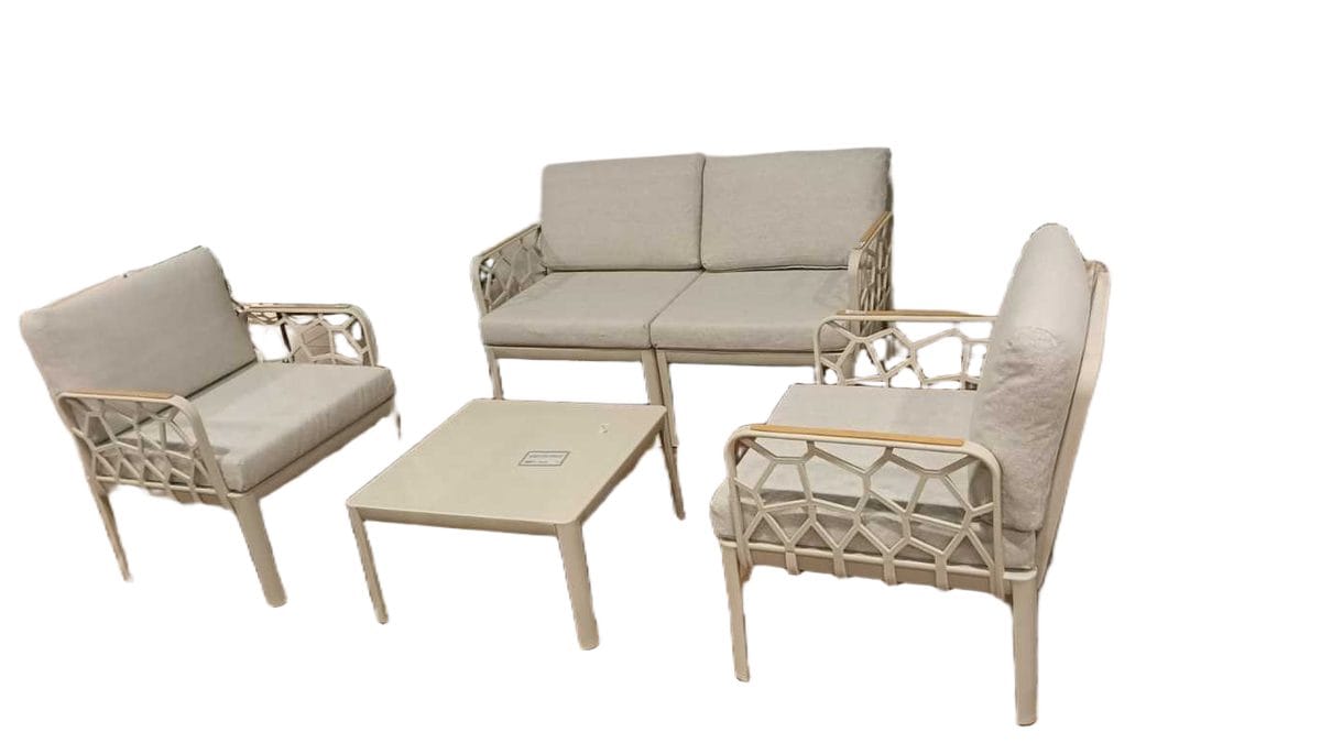 Sofa Gerden Set 2 Seater + 2 Armchair + Cofee Table Beige With Cushion Grey Orifun Fabric Water Resistant - Pp Anty Uv