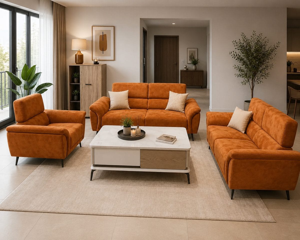Sofa Fabric 6-Seaters, No Pillow Qianxi 05 Brown Fabric, Wood, Foam 3s 208x88x91 2s 167x88x91 1s 105x88x91