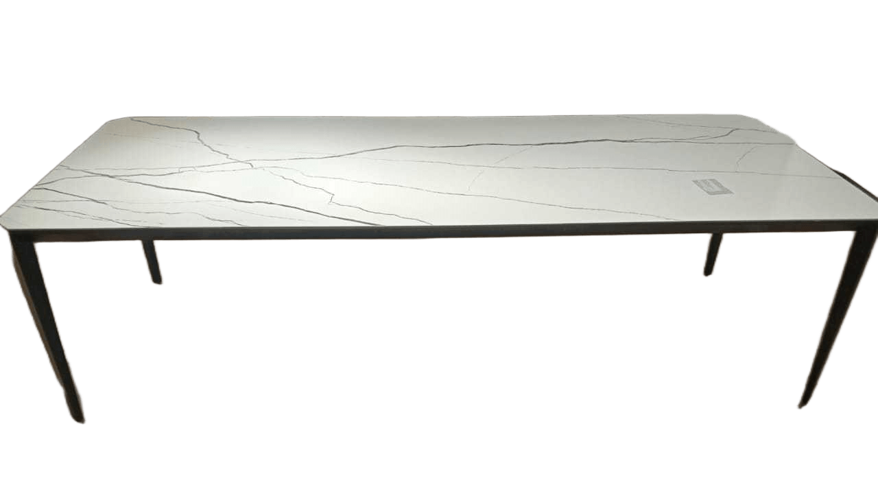 Dining Table Ceramic Top, Metal Legs In Black