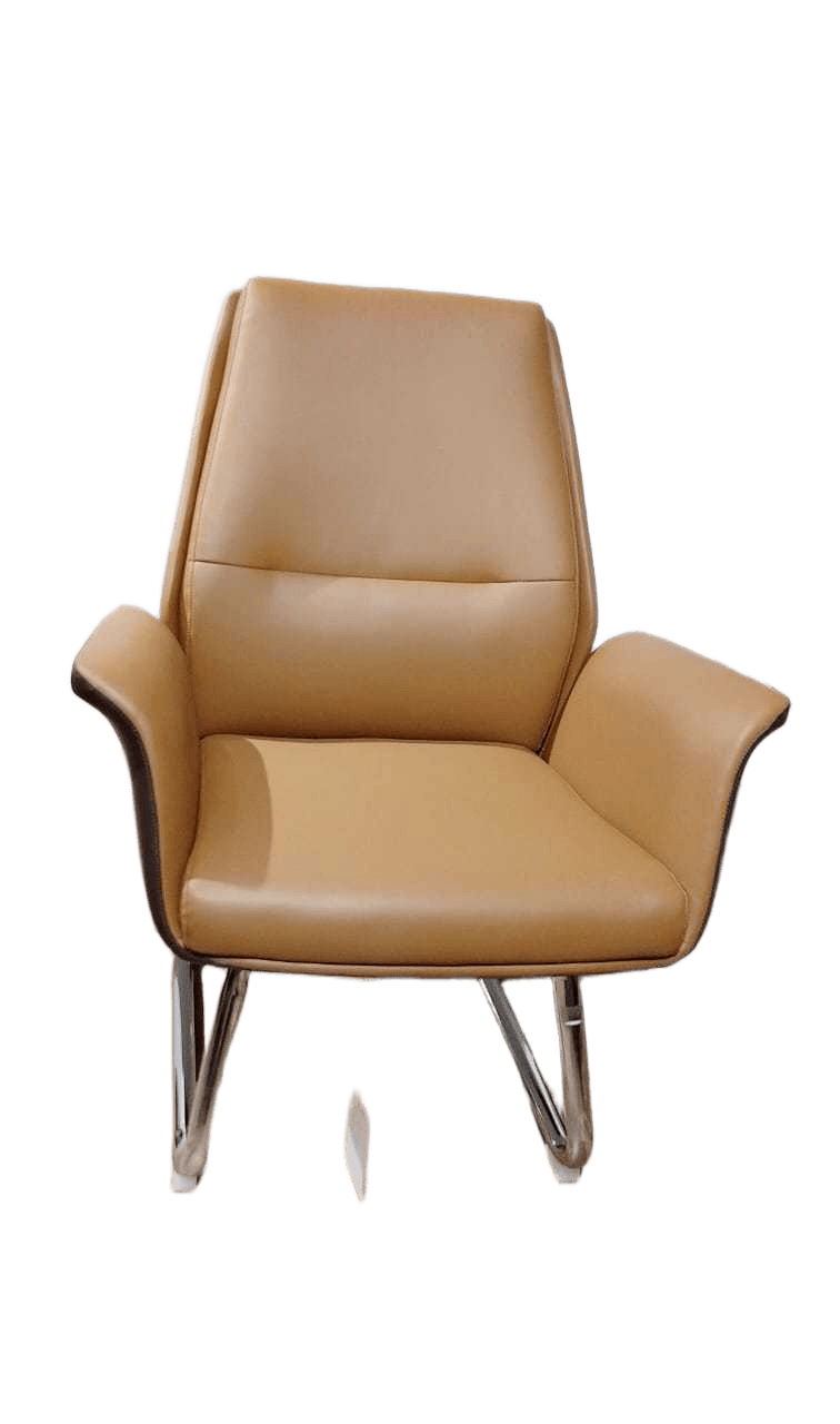 Visitor Chair Back:dk Brown+ Face: Camel 270-41+270-29 Pu Leather, Chrome Base 74x105x65