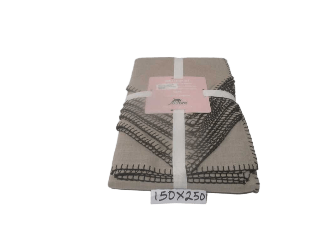 Tablecloth + 6 Napkins 100% Slub Cotton Linen Effect 240 Gsm With Blanket Stitch Border - Packing Polybag With Ribbon And Inlay Card