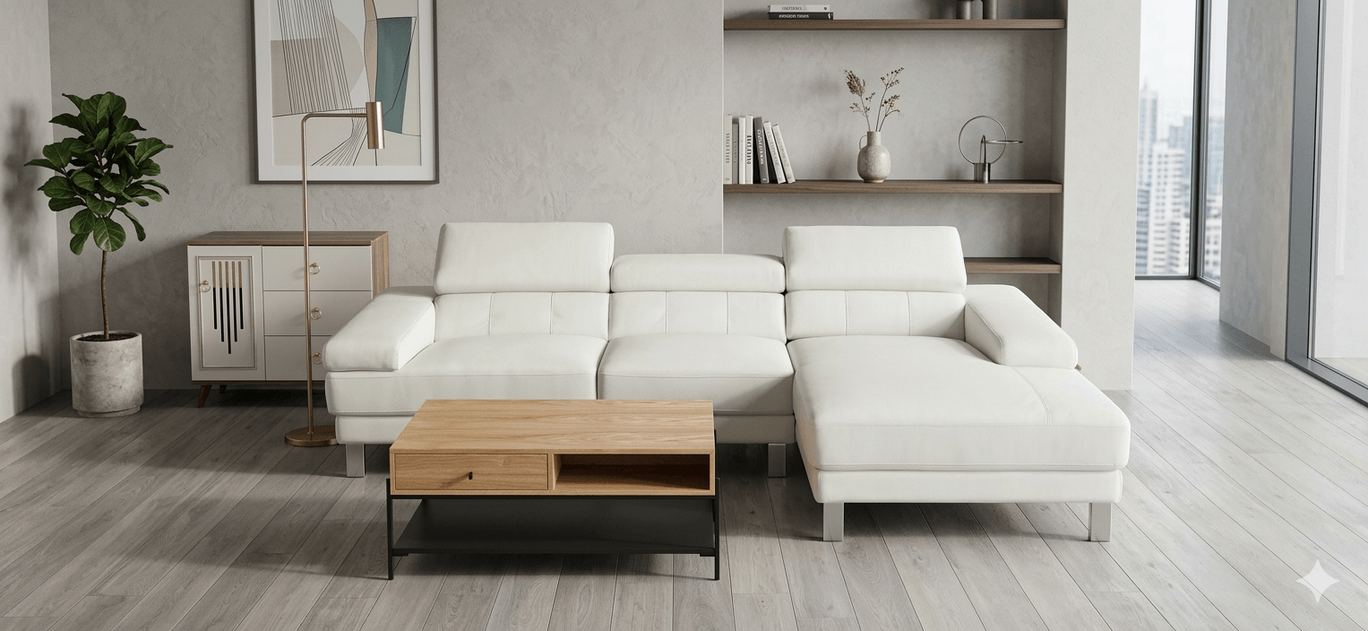 Corners Sofa 810 White Leather, Bonded Leather, Wood, Foam 3s 183x107x67 C 172x109x67