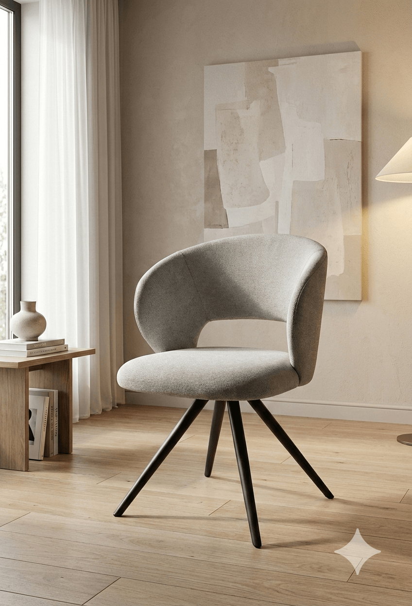 Dining Chair Fabric Grey Kd Metal Legs