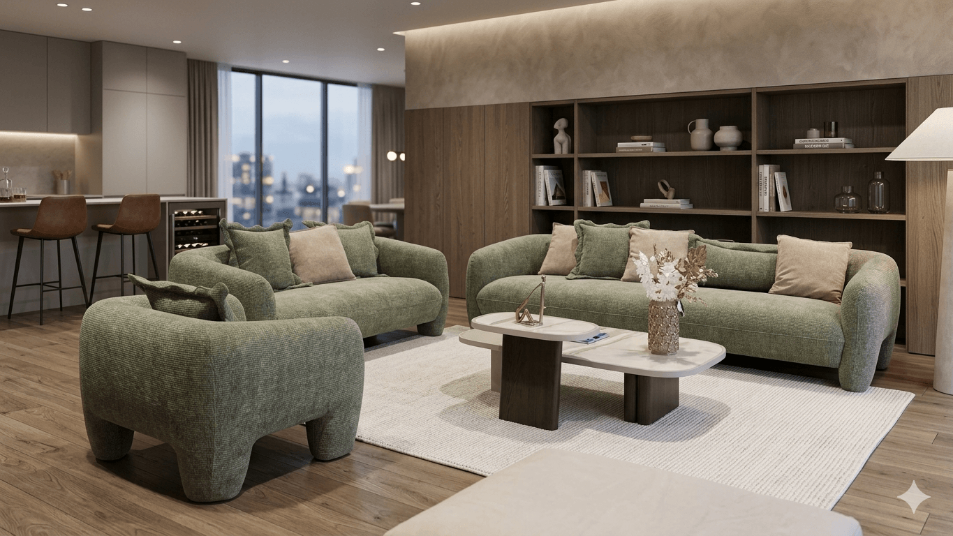 Sofa 4+2+1 Set 5 Pillows(46x46*4,65x35*1) G1079-20 Khaki 273x99x69 184x99x69 103x99x69