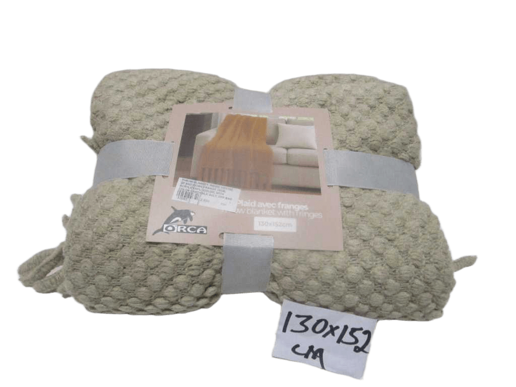 Throw Blanket, Inside 130x152, Up And Down Frange 10cm, Acrylic100%, 235gsm, With Color Card+silk Belt, Opp Bag Taupe 130x170