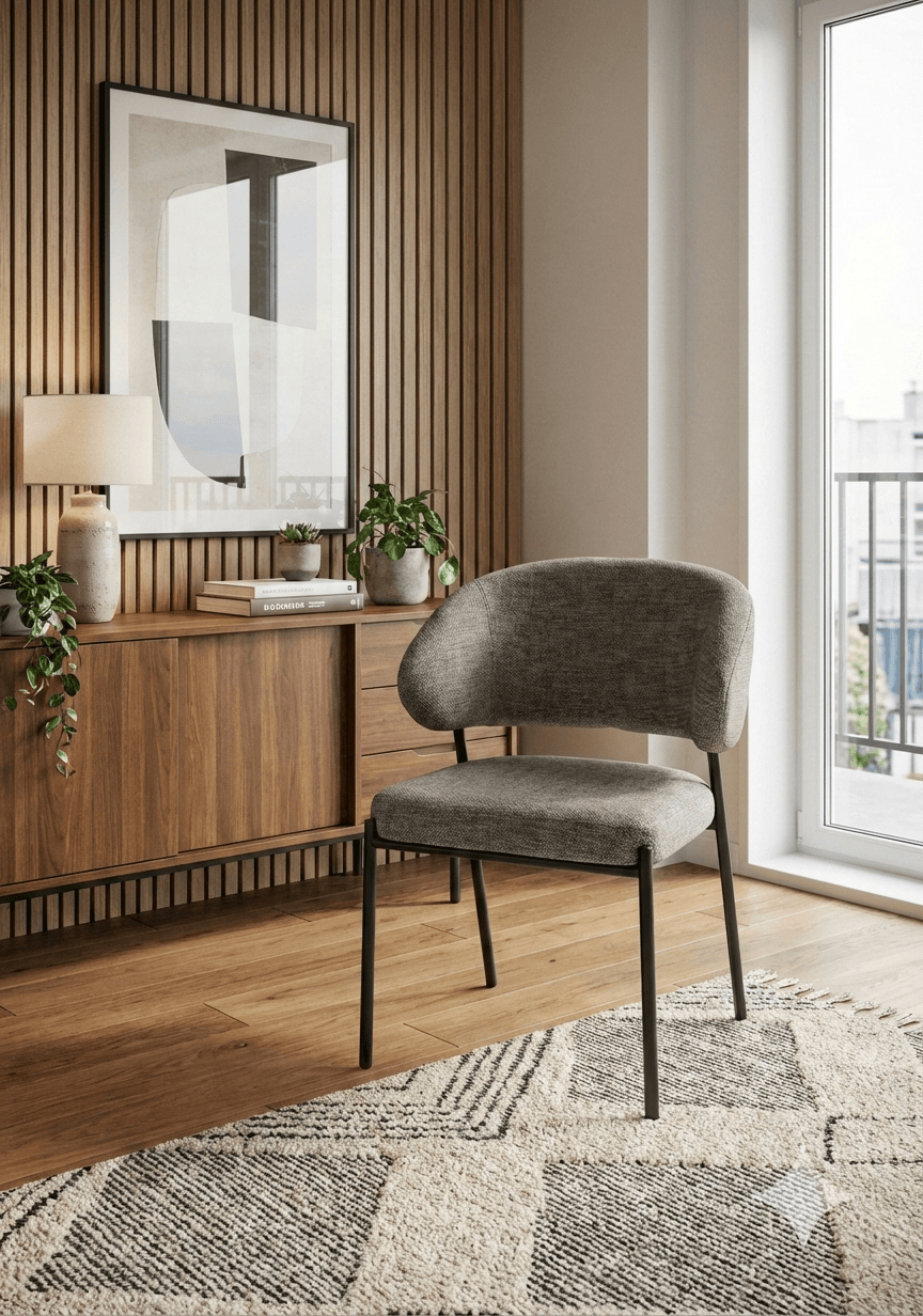 Chair Fabric Brown, Sponge Cushion,metal Leg Black Powder Coating ,kd56x60x83