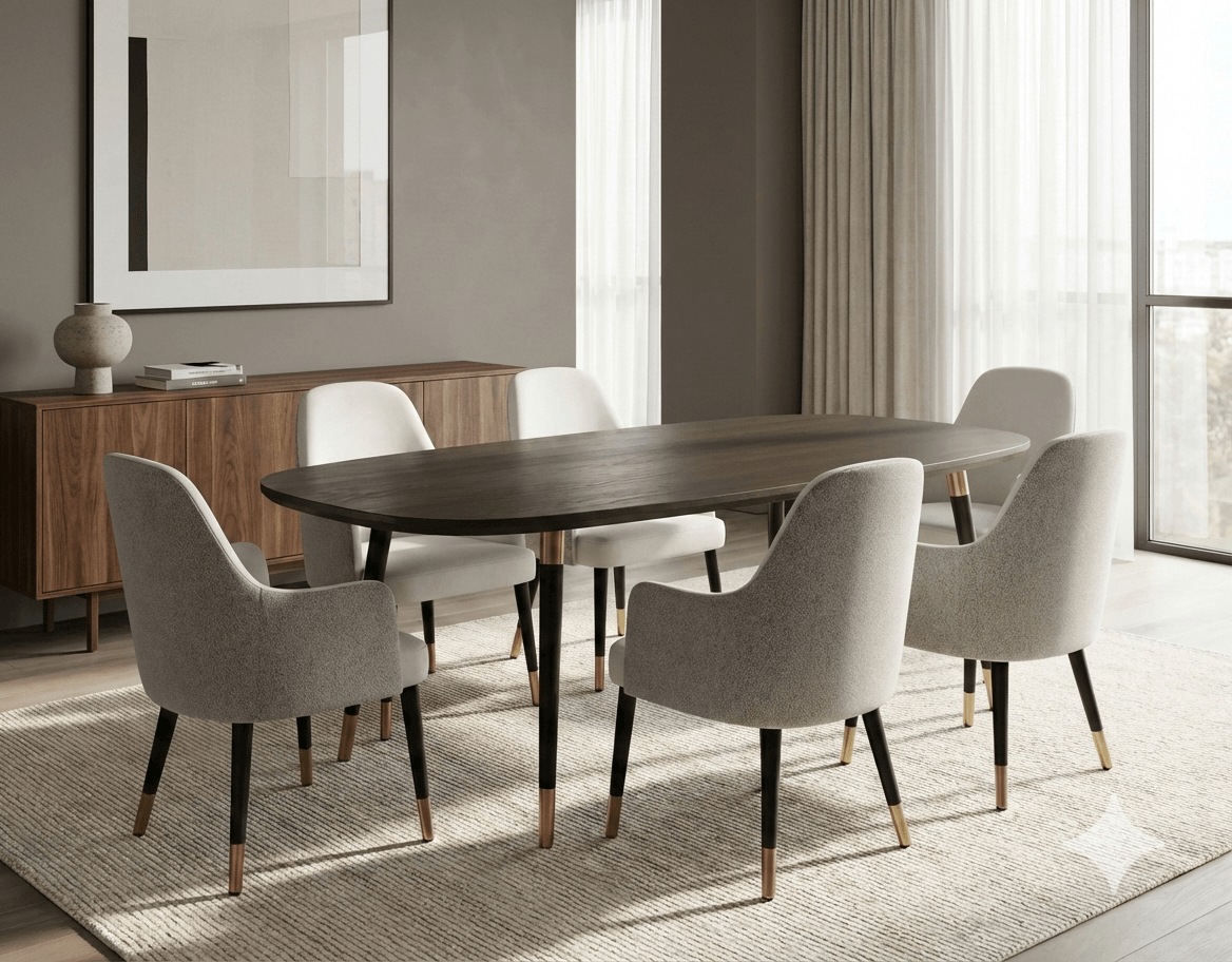 Dining Table Mdf Top Brown Veneer And + 10 Chairs Fabric 300x120x79 Cm + 10x 67,5x60x96 Cm Brown Veneer/ Brown Painting/ 0341-1 Paper Marble + Black/