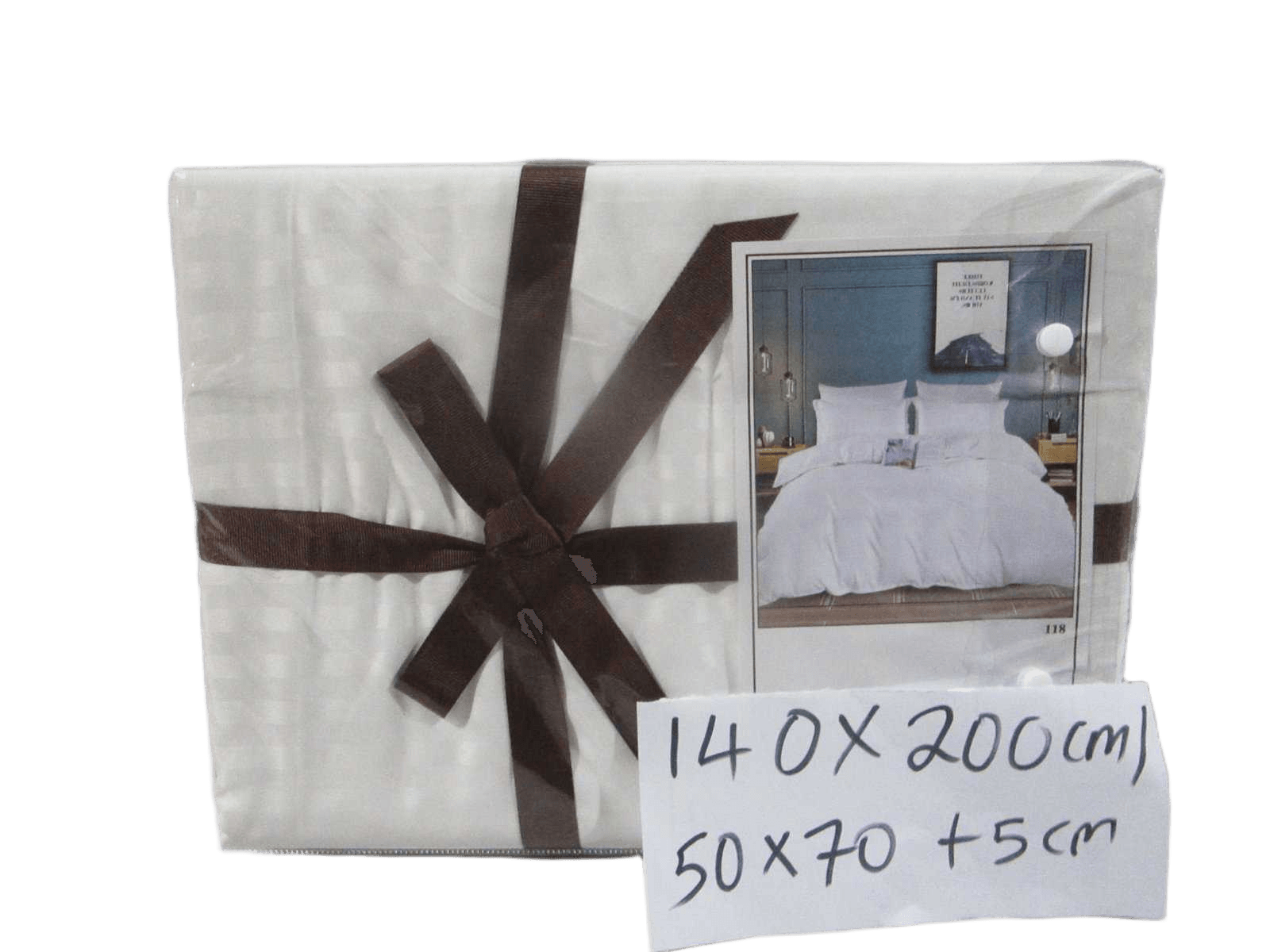 Quit Cover Set 2 Pcs 140x200cm, 1 Pillow Case 50x70cm+5cm 105gsm Polyester Stripe Design With Good Package Our Design Uni Col 001 White