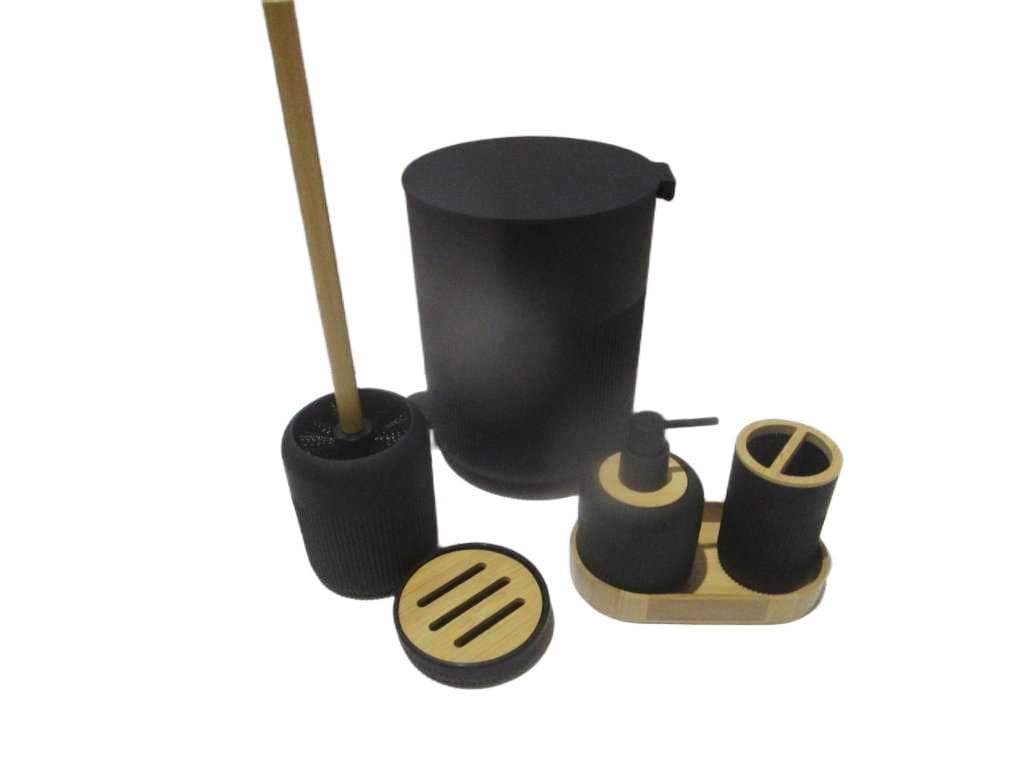 Bathroom Set Of 6 Set, Abs/Bamboo Bin+toilet Brush+dispenser+tooth Brush Holder+soap Holder+tray Abs+bamboo Deco Black Box No 00101 Black