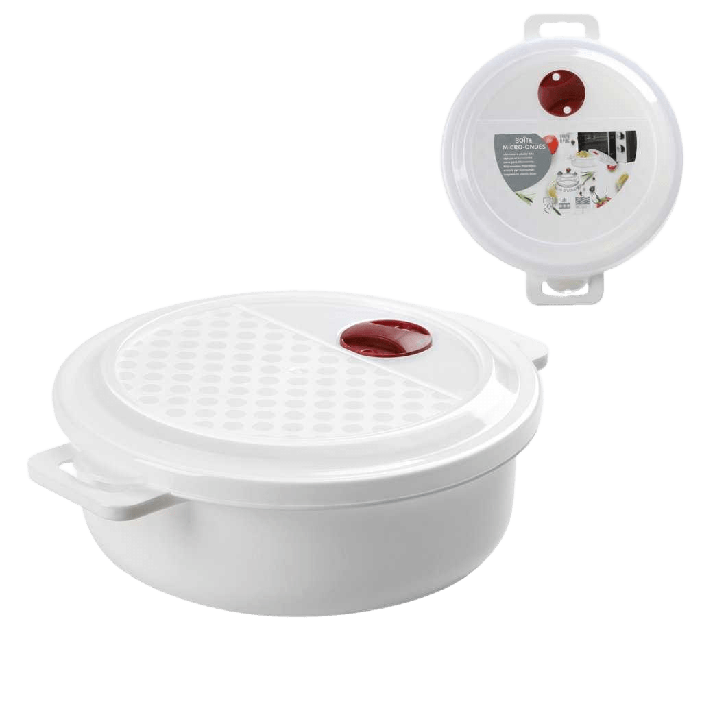 Microwave Box 1.5l Plastic With Ruby Wine D20cmxh7cm Valve