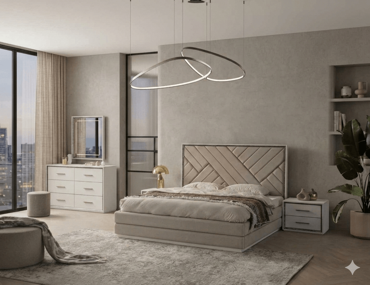 Bed 180x200 Cm + 2 Night Stand + Chest Of Drawer + Mirror